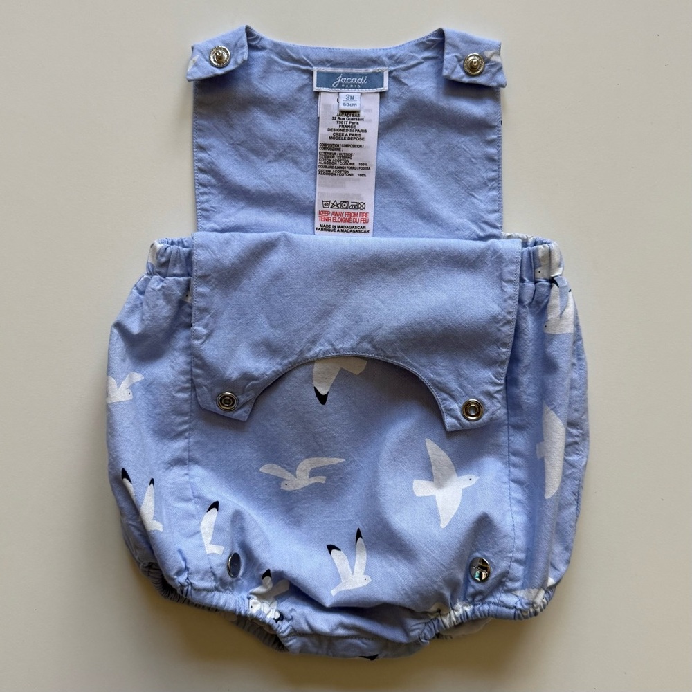 Jacadi Boys Light Blue Seagull Print Bubble Romper - Size 3M - Picture 11 of 16